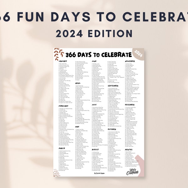 Printable National Days Calendar | Social Media Holidays Calendar 2024 | National Holidays Calendar | Social Media Content Ideas