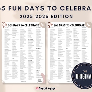 Printable National Days Calendar | Social Media Holidays Calendar 2025 and 2026 | National Holidays Calendar | Social Media Content Ideas