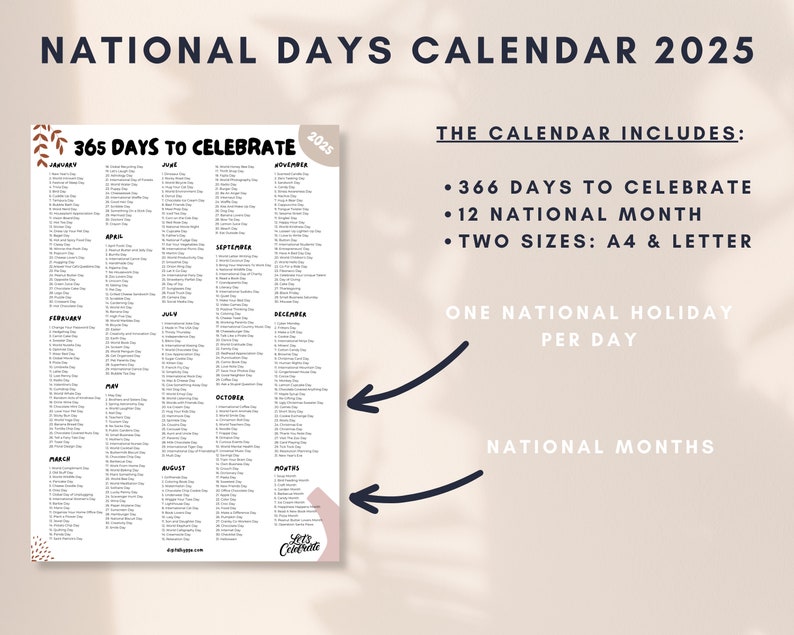 Printable National Days Calendar Social Media Holidays Calendar 2025 National Holidays Calendar