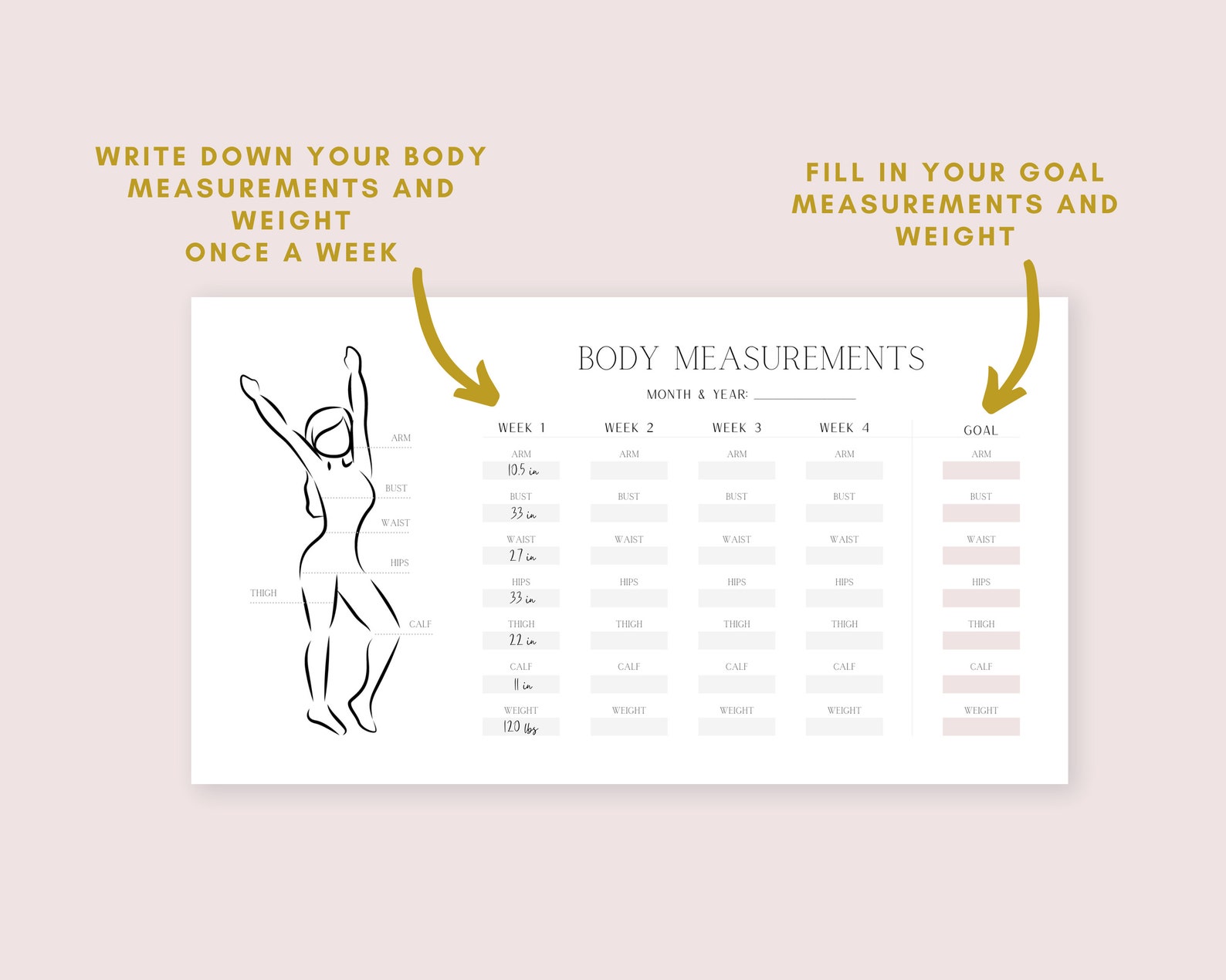 Body Measurements Tracker Personal Size Weight Loss Tracker Etsy