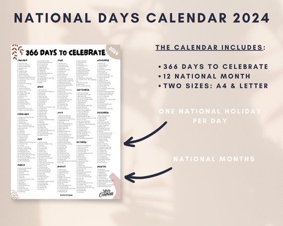Printable National Days Calendar Social Media Holidays Calendar 2024  National Holidays Calendar Social Media Content Ideas - Etsy