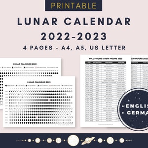 2022-2023 Lunar Calendar Printable PDF / Moon Phases / Lunar - Etsy Canada