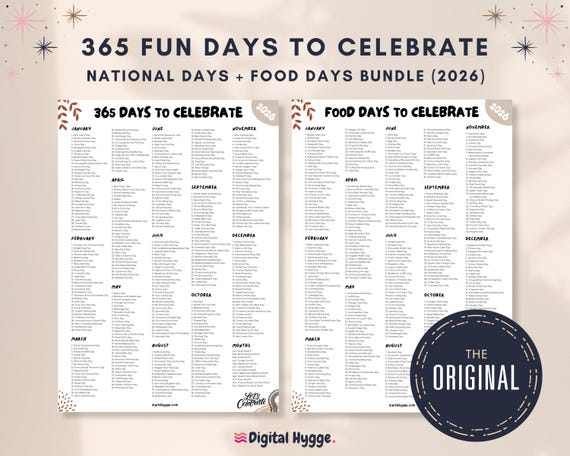365 Days to Celebrate Printable Calendar Bundle for 2026 | National Holidays & Food Days