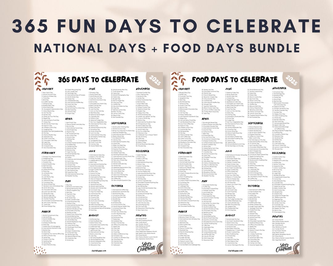 Printable National Days Calendar Social Media Holidays Calendar 2025 National Food Days