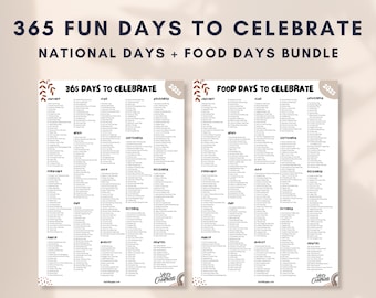 Printable National Days Calendar | Social Media Holidays Calendar 2025 | National Food Days Calendar | Content Ideas | National Days Bundle