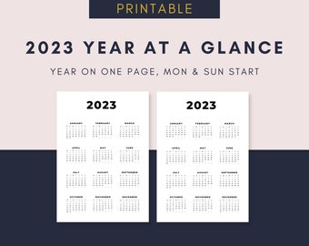 2023 Year at a Glance Printable Dashboard | 2023 Printable Calendar | Yearly Overview | Year on One Page