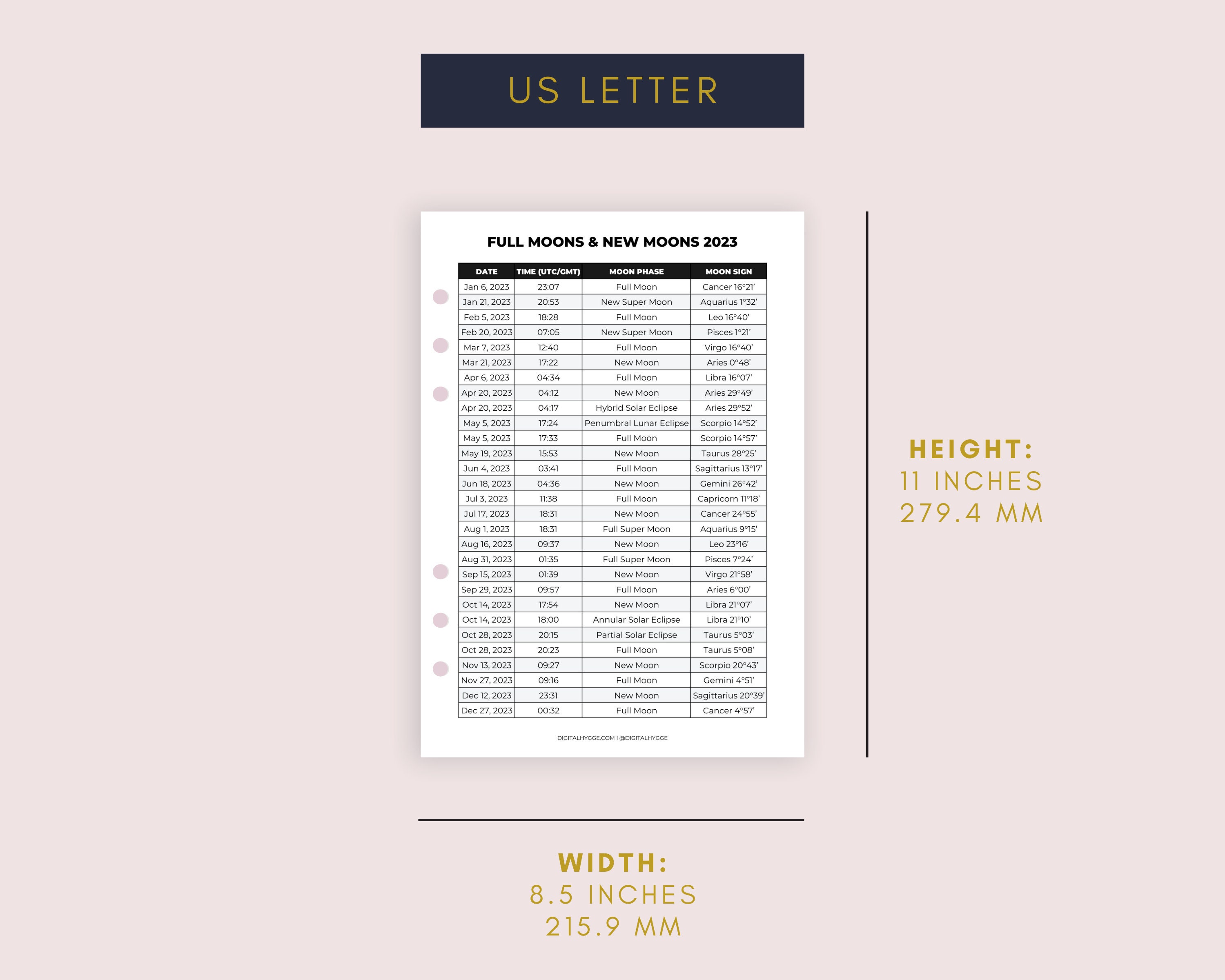 2022-2023 Lunar Calendar Printable PDF / Moon Phases / Lunar - Etsy Finland