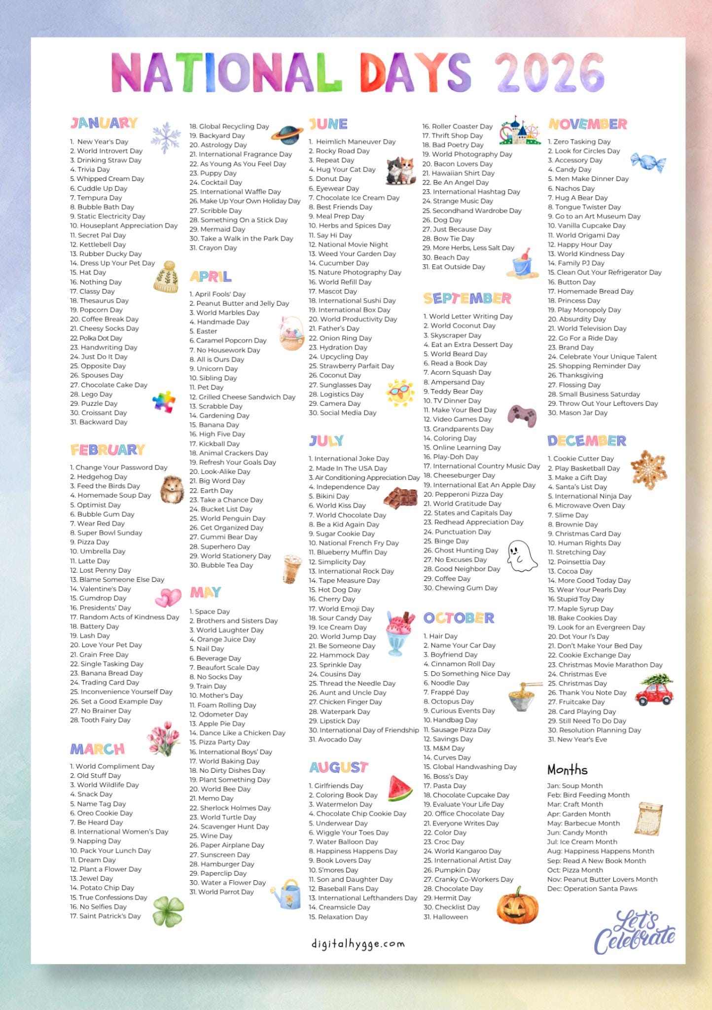 Printable Checklist For National Days In October 2026 3 2026 National Days Calendar Printable (A4 & Letter PDF) - Etsy