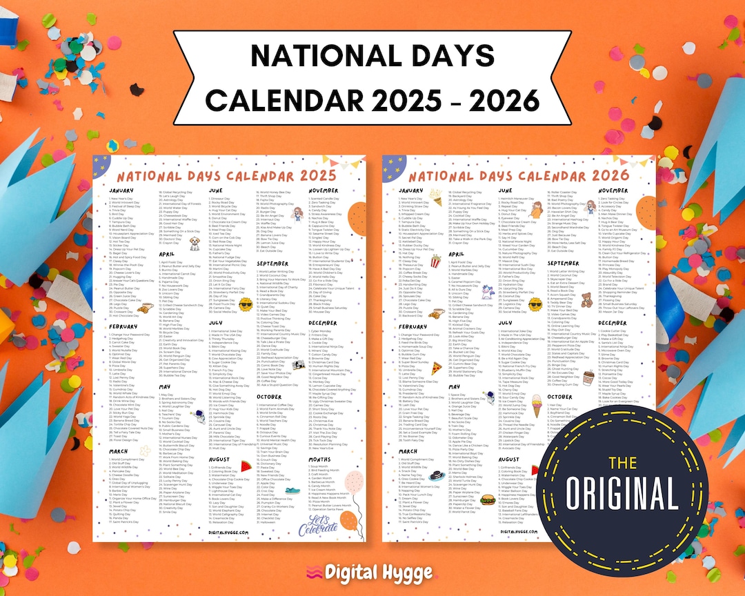 National Days Calendar Printable | 2026 National Holidays Calendar | 365  Days to Celebrate - Etsy