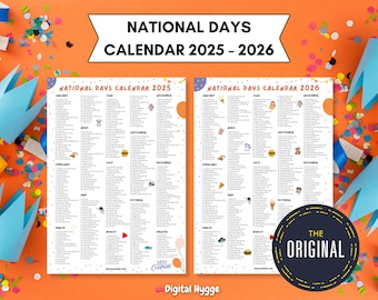 National Days Calendar Printable | 2026 National Holidays Calendar | Social Media Ideas | 365 Days to Celebrate | Fun Days | Wacky Holidays