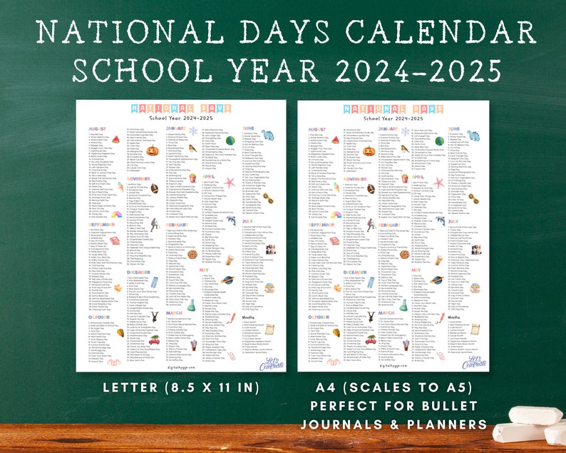 National Days Printable Calendar School Year 20242025 National Days