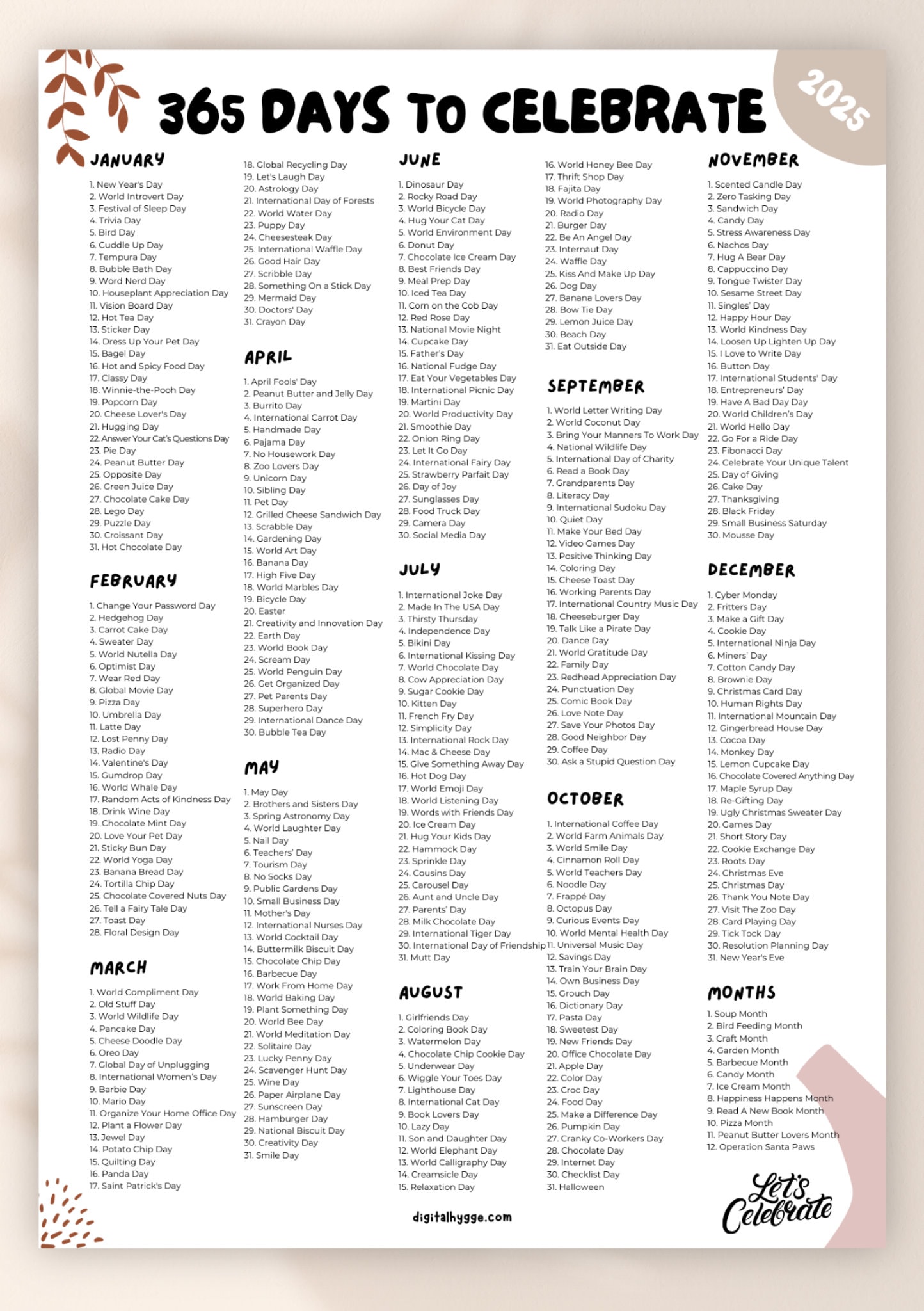 Printable National Days Calendar Social Media Holidays Calendar 2025