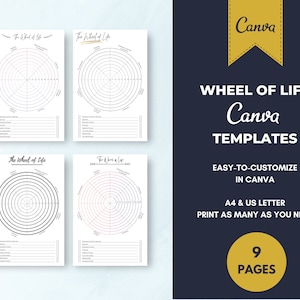 Wheel of Life Editable Canva Template, Life Balance Wheel, Life Circle, Coaching Templates