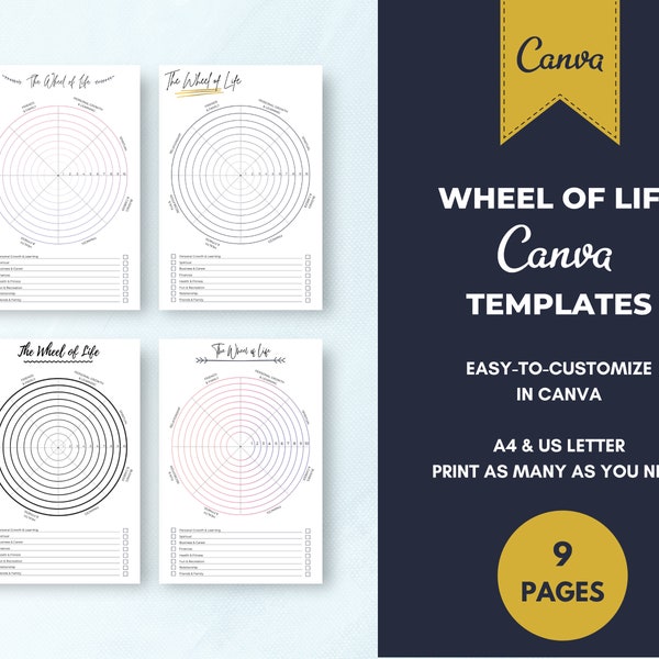 Wheel of Life Editable Canva Template, Life Balance Wheel, Life Circle