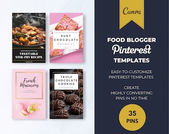 Pinterest Pin Templates For Food Bloggers, Canva Templates, Customizable Pin Templates, Editable Pinterest Templates