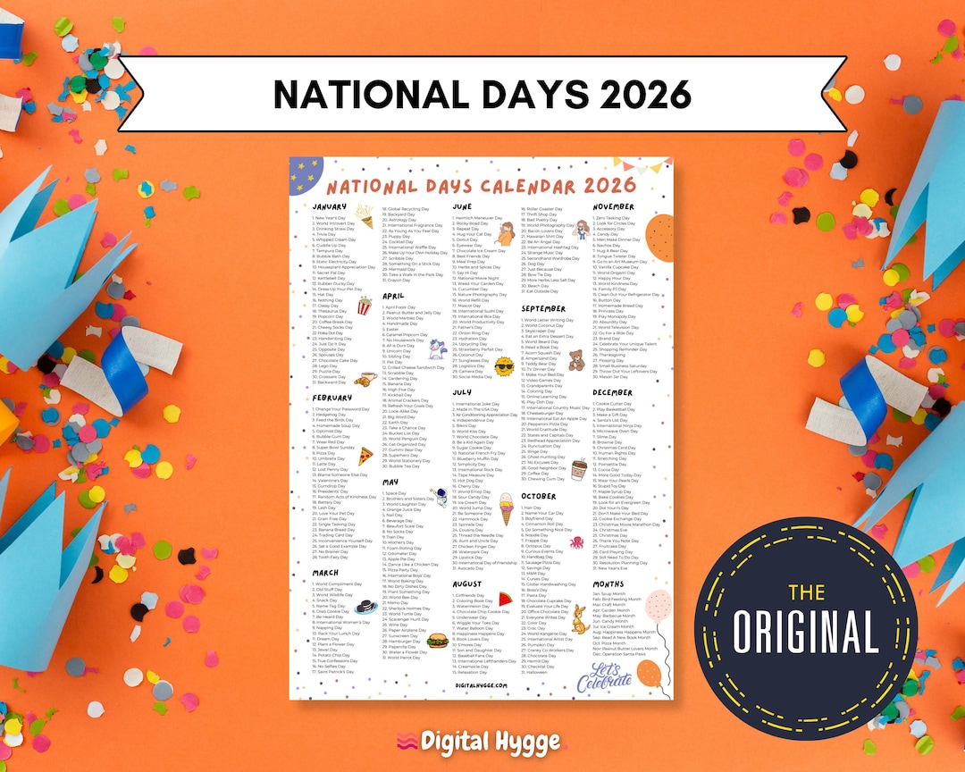 National Days Calendar Printable | 2026 National Holidays Calendar | 365  Days to Celebrate - Etsy