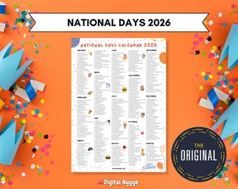 Calendario de Días Nacionales Imprimible / Calendario de Días Festivos Nacionales 2026 / 365 Días para Celebrar
