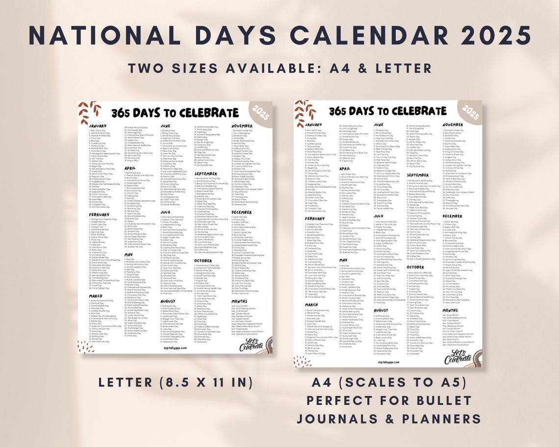Printable National Days Calendar Social Media Holidays Calendar 2025 National Food Days Calendar