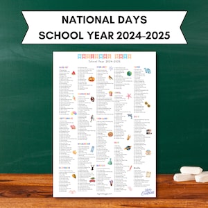 Calendario stampabile delle Giornate Nazionali Anno scolastico 2024-2025 / Giornate nazionali per bambini e insegnanti / 365 giorni per festeggiare / Giornate nazionali divertenti