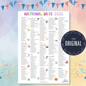 Afdrukbare kalender nationale dagen 2026 (pdf, A4 en brief)