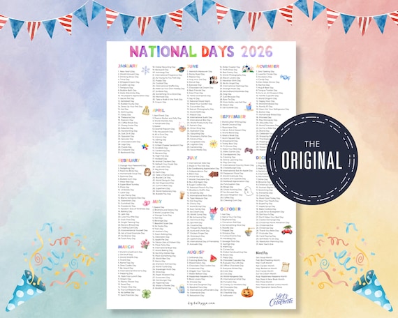 2026 National Days Calendar Printable (A4 & Letter PDF) - Etsy