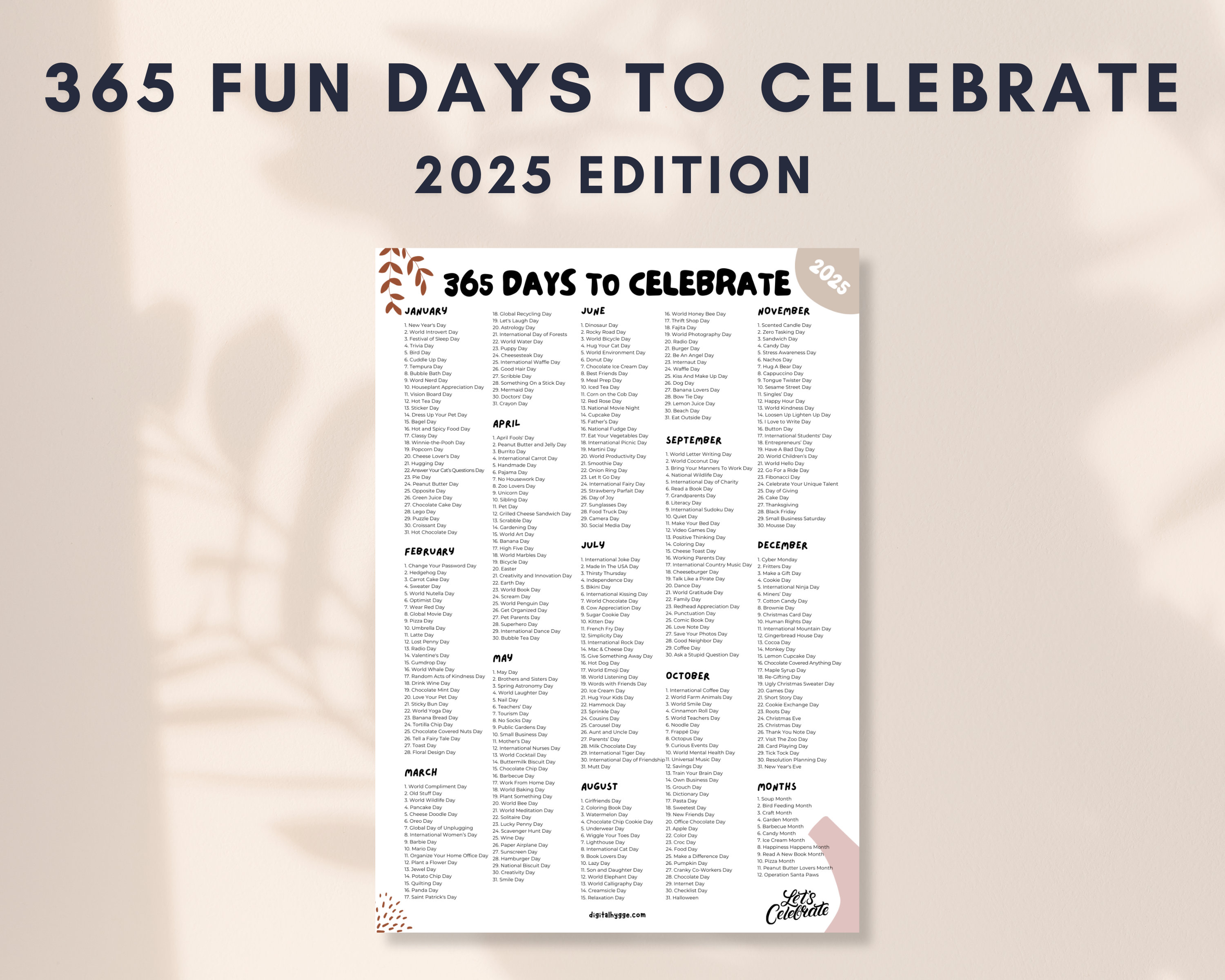 Printable National Days Calendar Social Media Holidays Calendar 2025