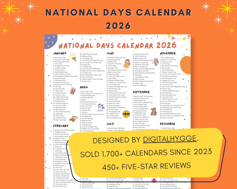 National Days List for 2026 Printable PDF