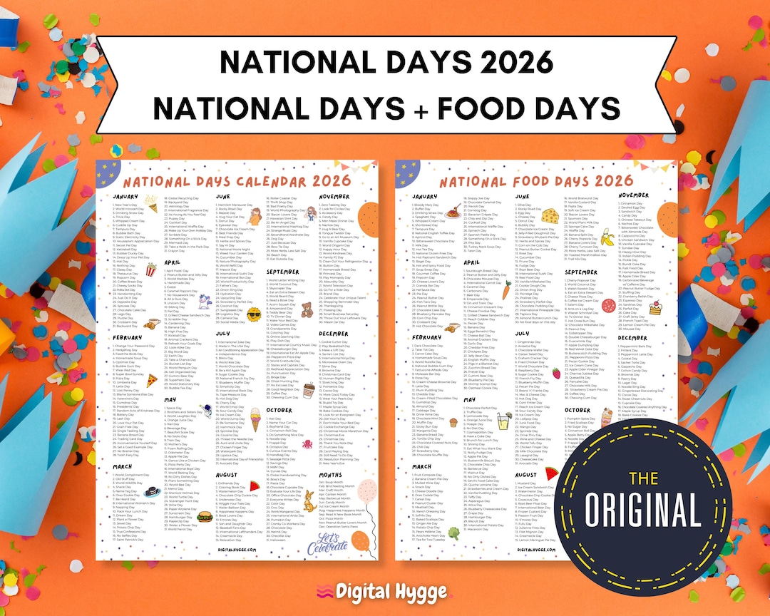 National Days + National Food Holidays 2026 | Printable Bundle - Etsy Hong  Kong