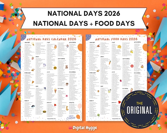 National Days + National Food Holidays 2026 | Printable ...