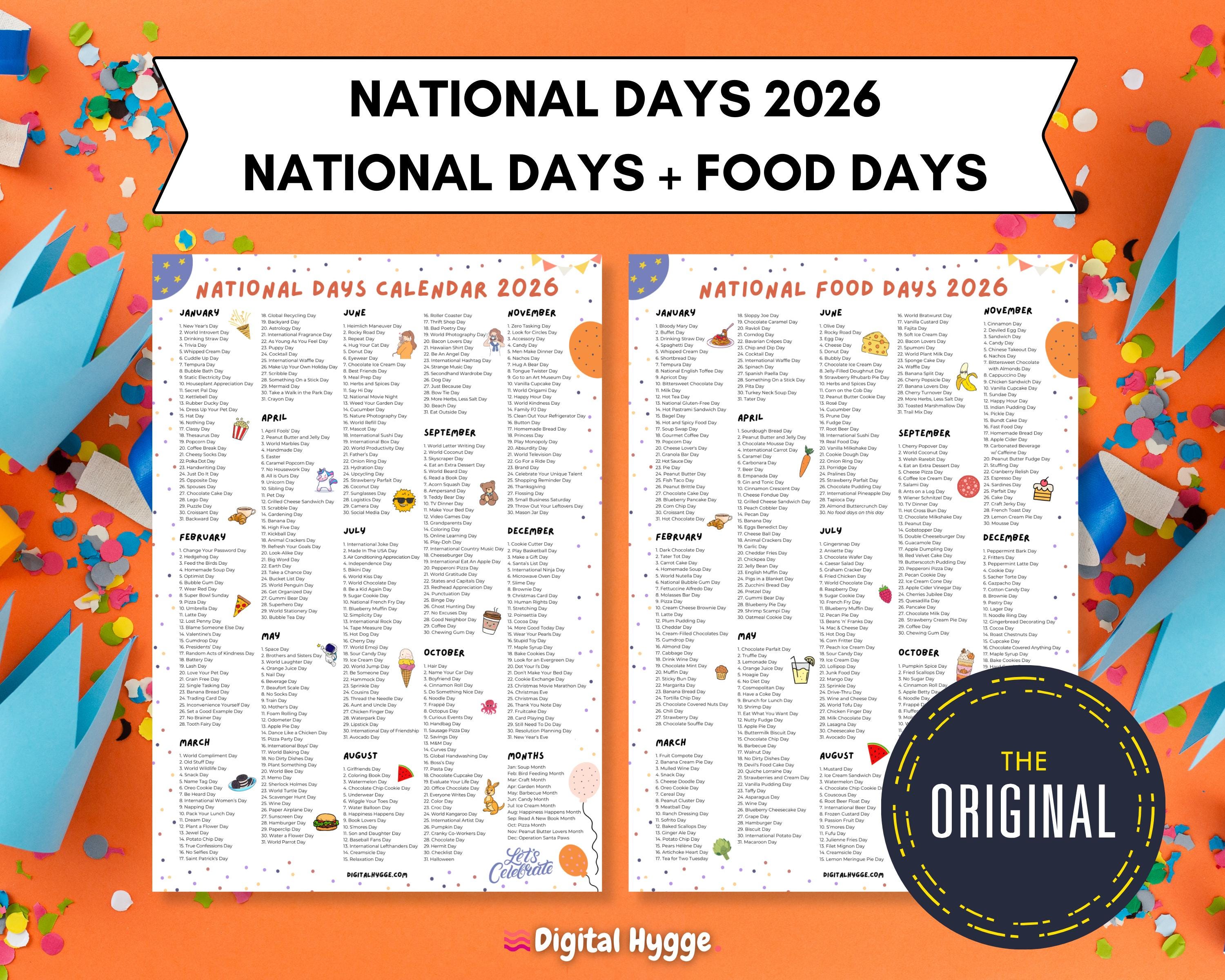 National Days + National Food Holidays 2026 | Printable Bundle - Etsy