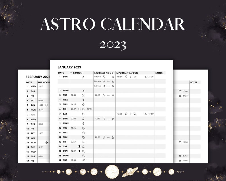 Astrology Calendar 2023 Printable PDF Moon Calendar Etsy