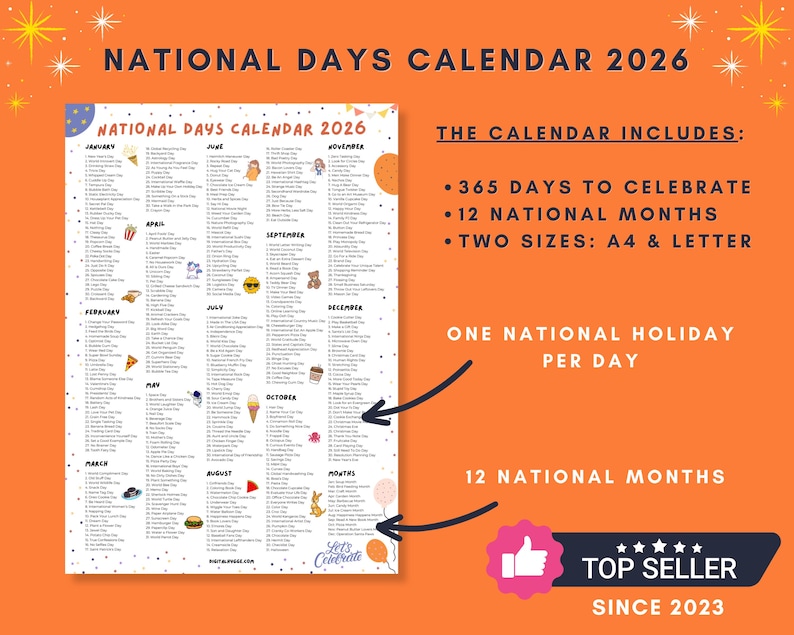 2026 National Holidays Calendar printable