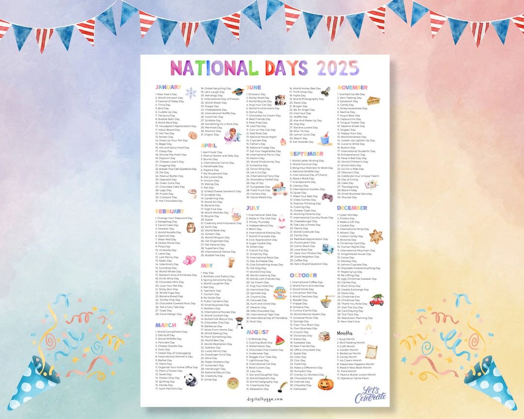 National Days Calendar Printable 2025 National Holidays Calendar Social Media Ideas 365 Days to Celebrate Fun Days Silly Holidays - Etsy national-day-calendar-2025-printable-national-holidays-calendar-content-ideas