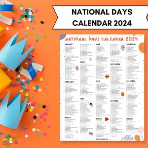 Printable Fun National Days Calendar - Etsy UK