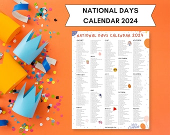 National Days Calendar Printable | 2024 National Holidays Calendar | Social Media Holidays