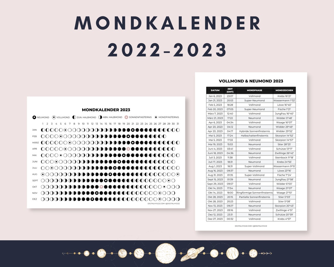 Buy 2022-2023 Lunar Calendar Printable PDF / Moon Phases / Lunar Online