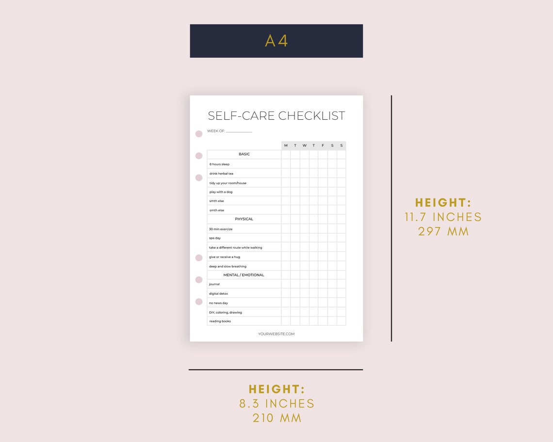 Editable Selfcare Checklist Canva Template Sizes A4 & US Etsy Canada