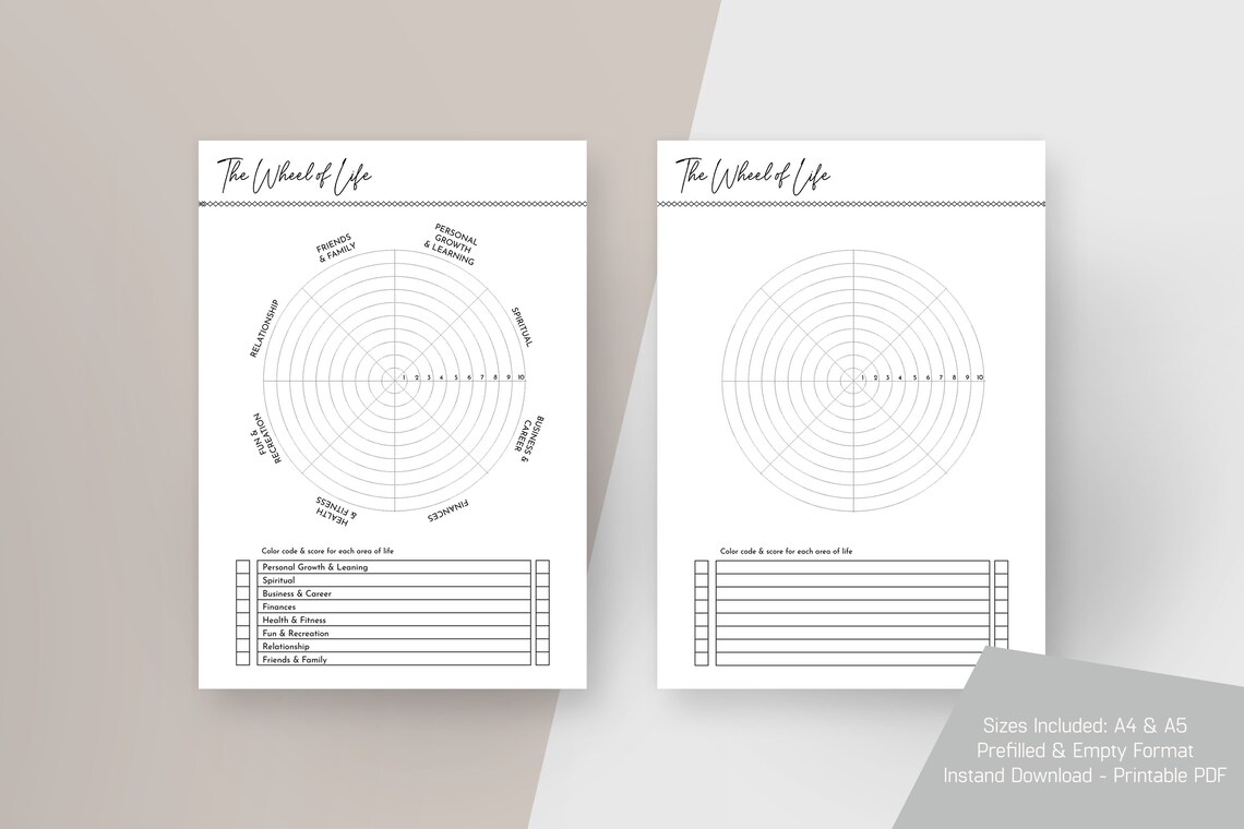 Printable Life Balance Wheel Wheel of Life Life Circle A4 &amp; | Etsy
