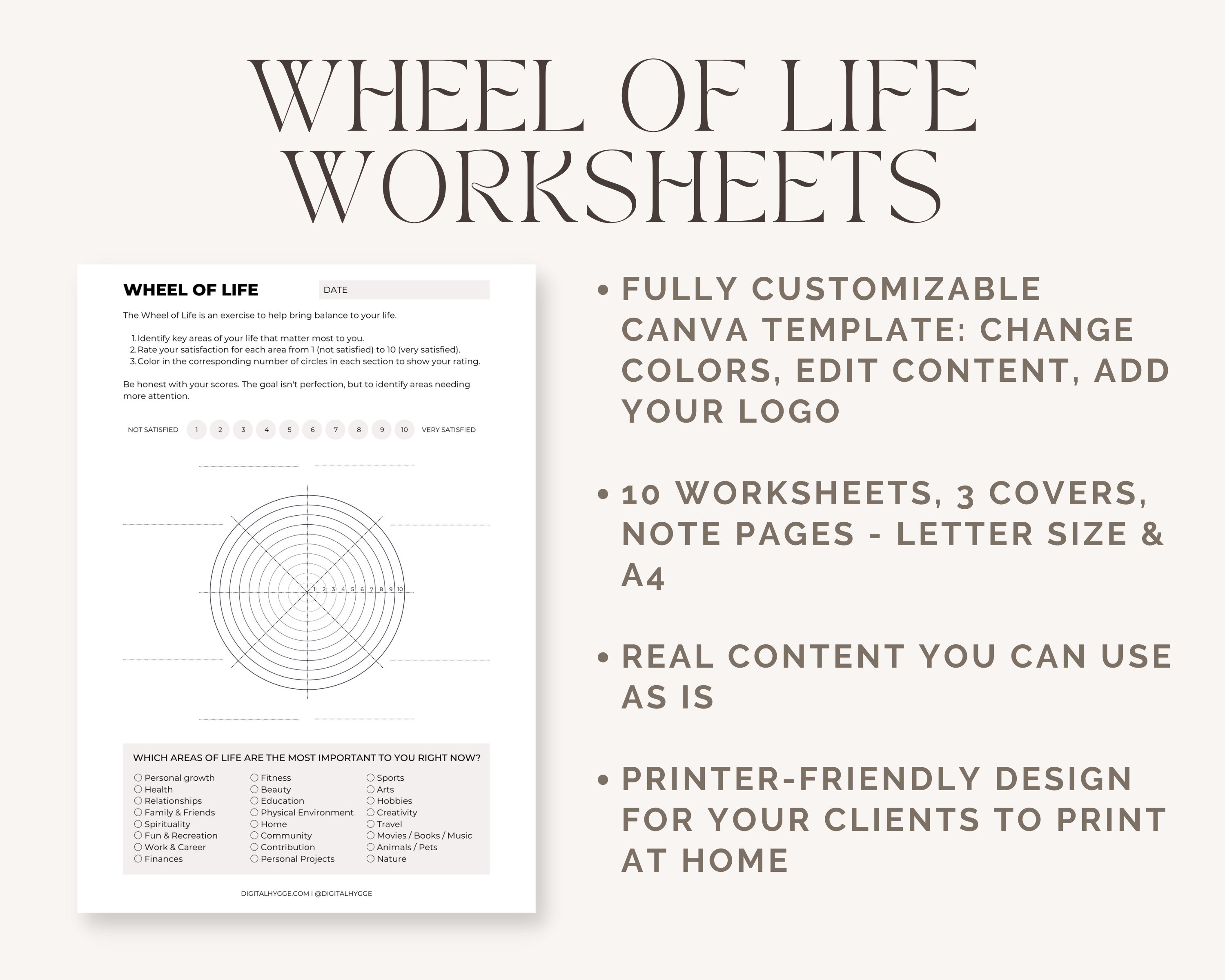 Wheel of Life Worksheets Editable Canva Template Life Etsy