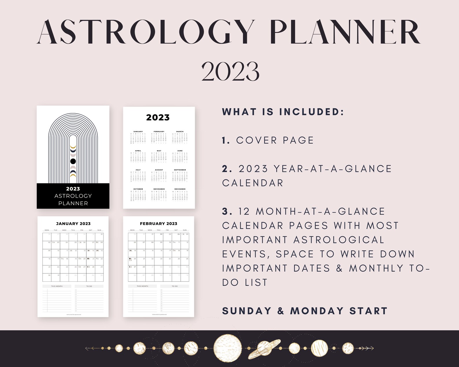 Astrology Planner 2023 Printable PDF Moon Phases Calendar - Etsy Israel
