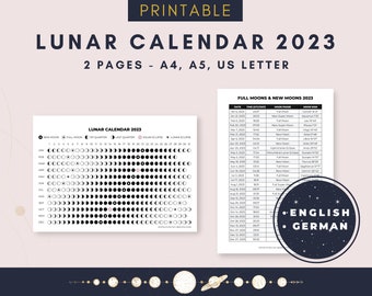 2023 Lunar Calendar Printable PDF / Moon Phases / Lunar Cycle - Etsy
