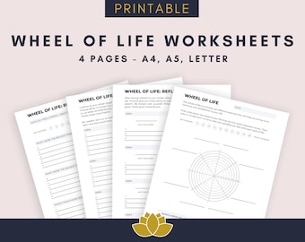 Wheel of Life Worksheets, Life Balance Wheel, A4, A5 & US Letter