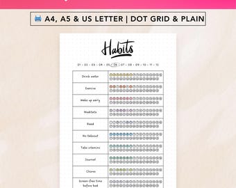 Monthly Habit Tracker | Printable Bullet Journal Tracker | Routine Tracker | Journal Page | Planner Page