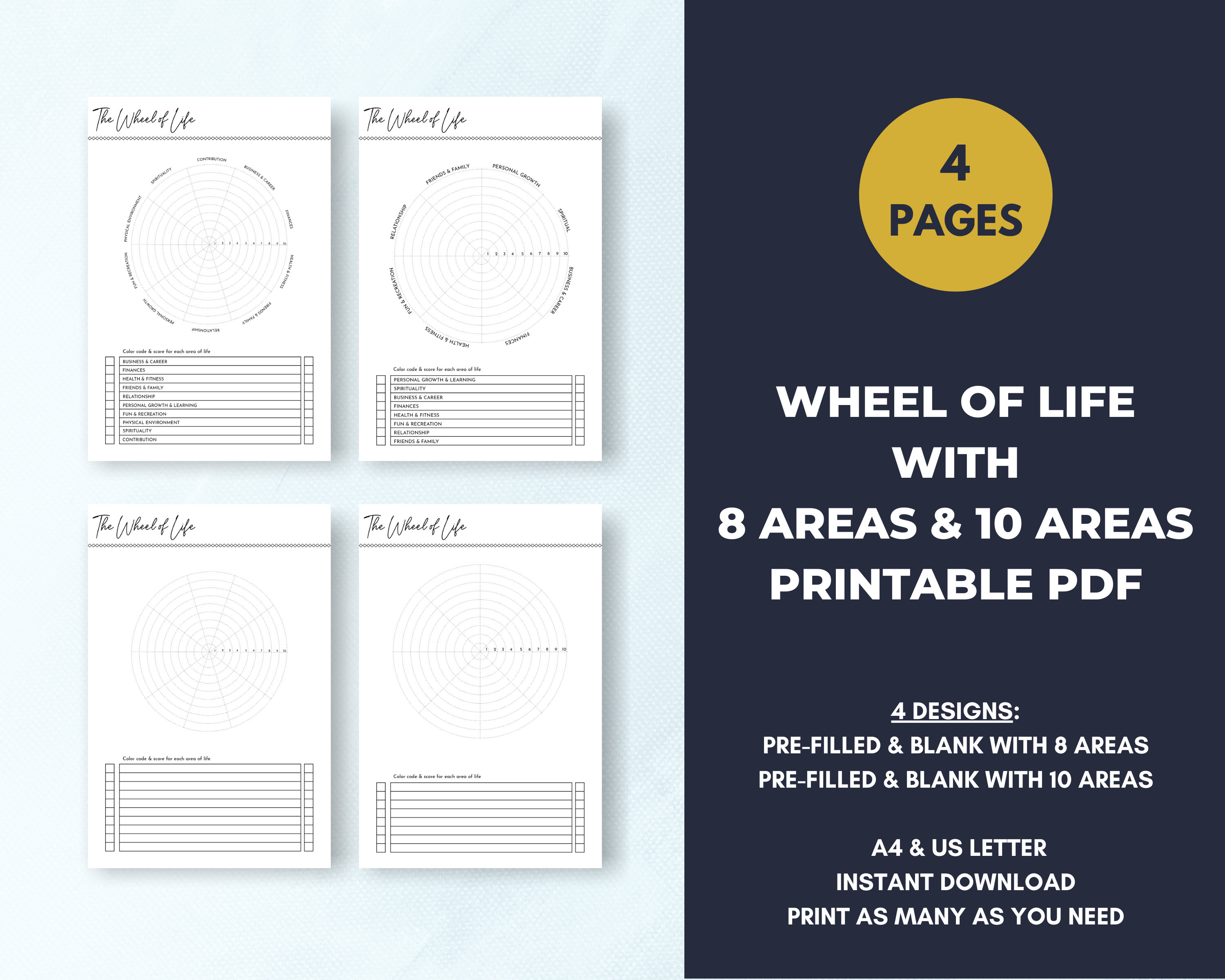 Printable Life Balance Wheel Wheel of Life Life Circle A4 &amp; - Etsy