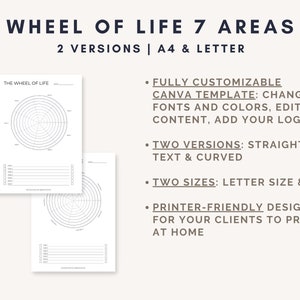 Wheel of Life 7 Areas Canva Template Life Balance Wheel Wellness Wheel Coaching Wheel Coaching Templates Coaching Worksheets image 2