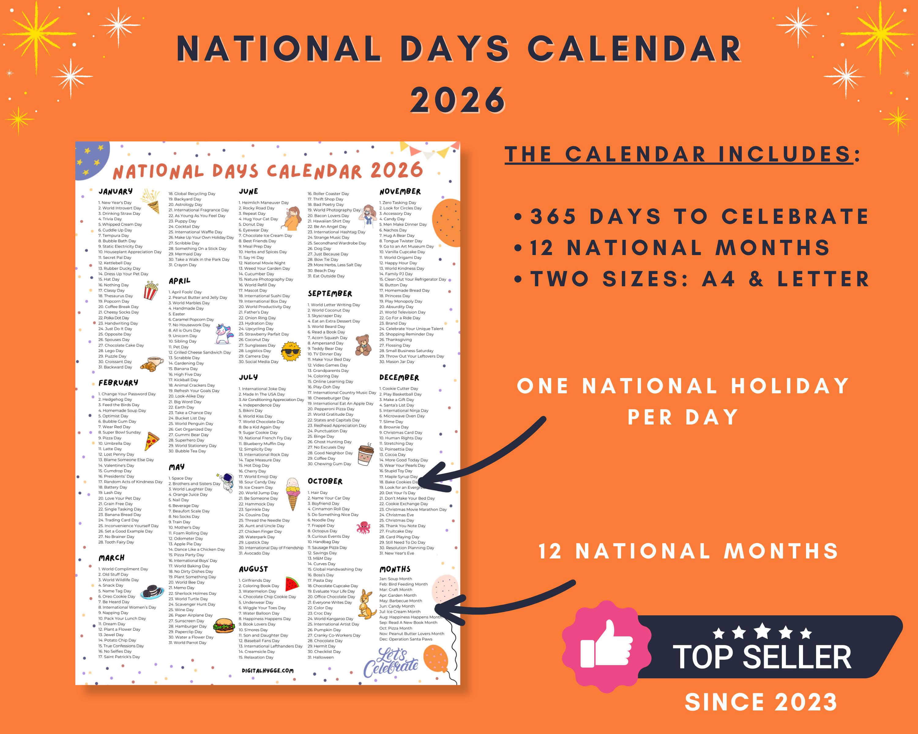National Days + National Food Holidays 2026 | Printable Bundle - Etsy