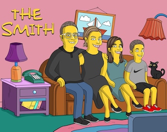 Family Simpson Portrait, Simpsons Gift, Simpsons Character, Christmas Gifts, Digital Drawing