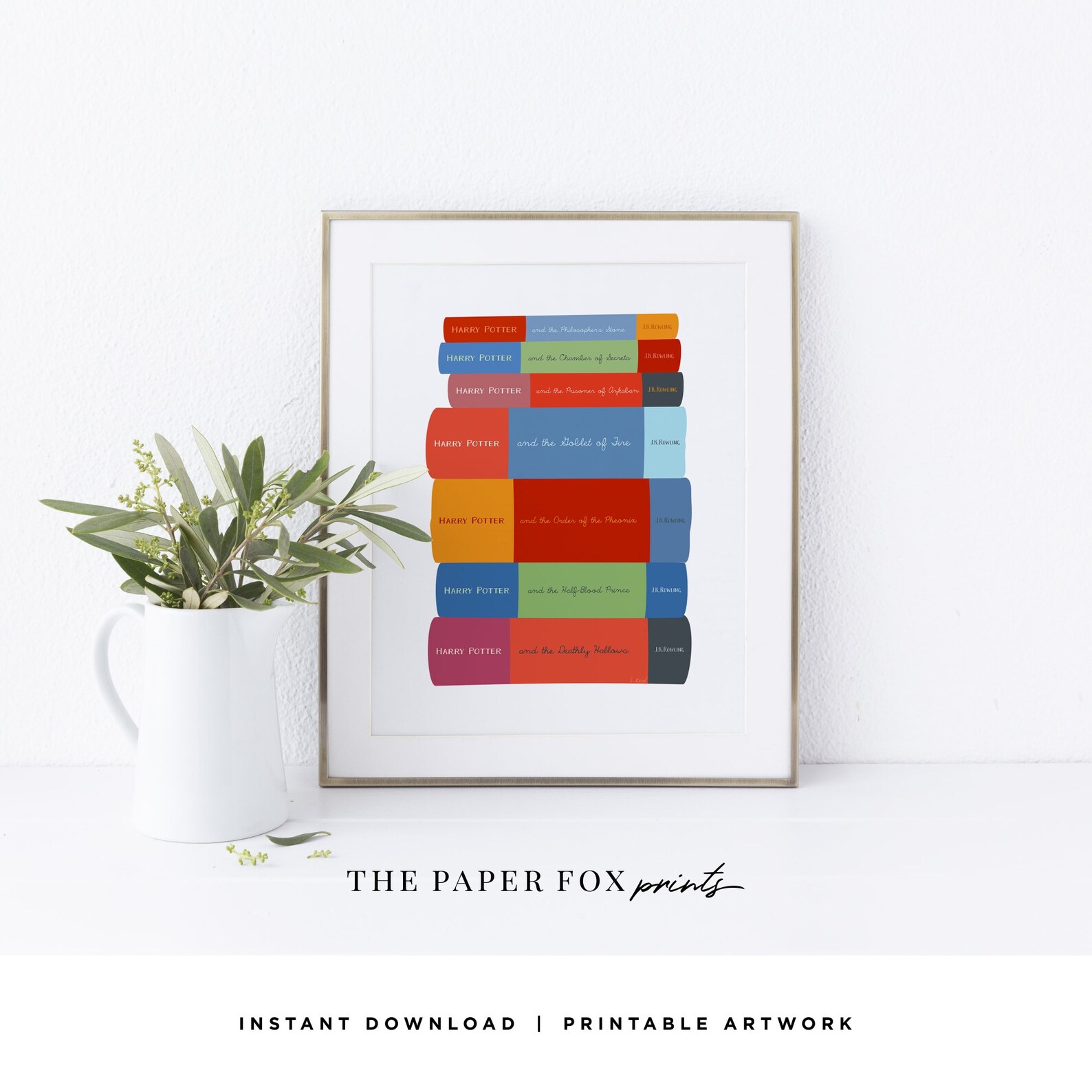 Harry Potter Book Spine Art Print Printable Full Color Harry | Etsy