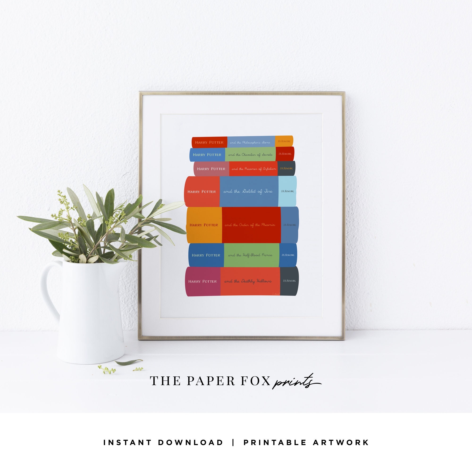 Harry Potter Book Spine Art Print Printable Full Color Harry | Etsy