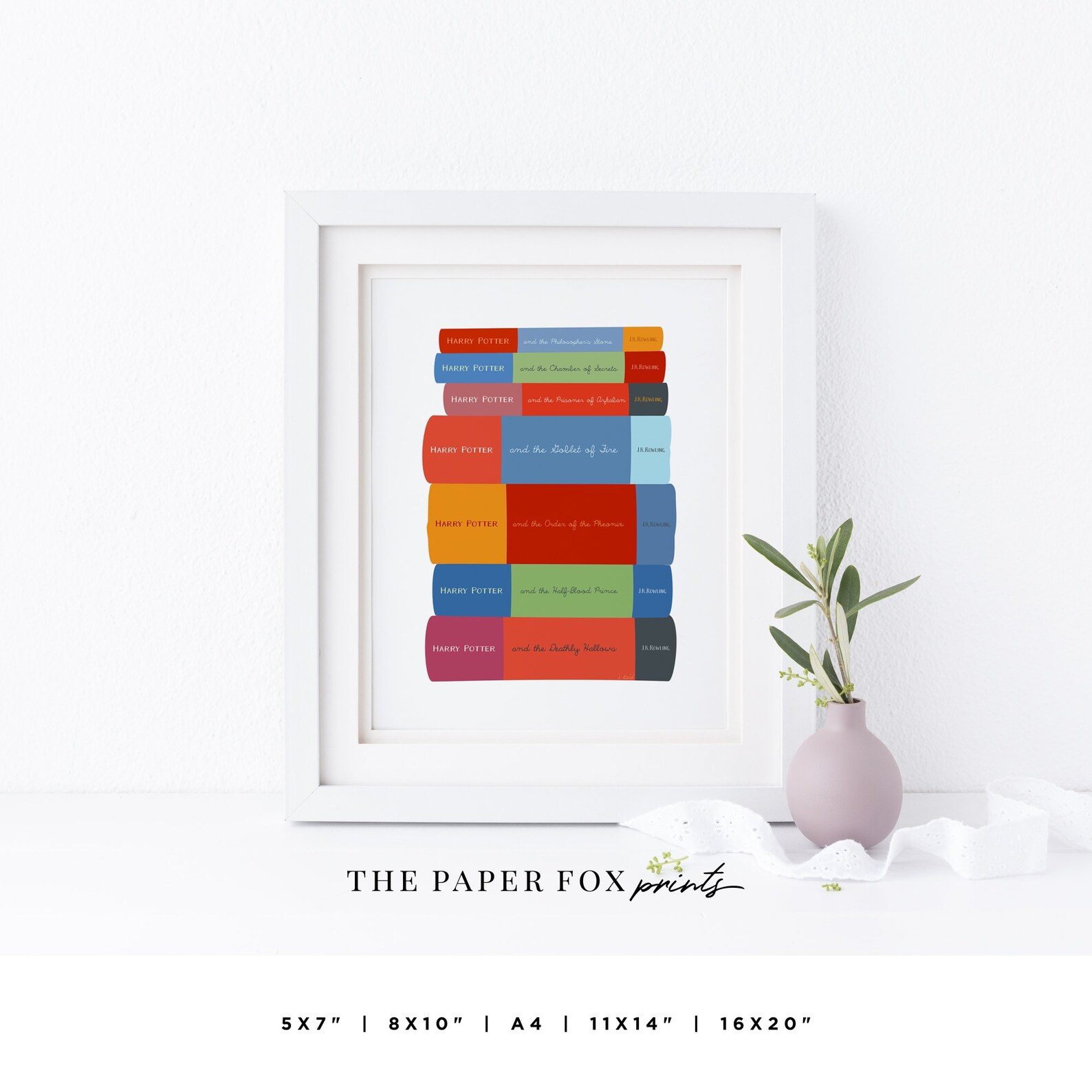 Harry Potter Book Spine Art Print Printable Full Color Harry | Etsy